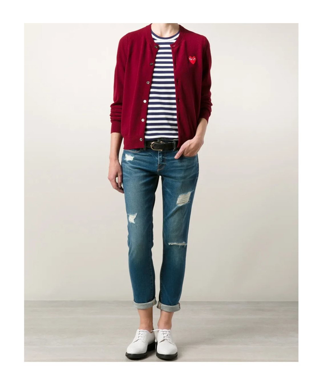 Comme Des Garçons Play Logo Patch Button-up Cardigan In Red