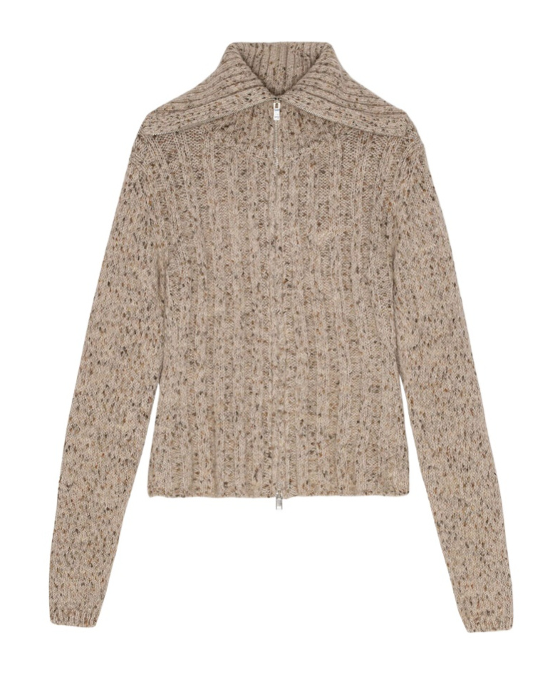 Ganni Alpaca-cotton-blend Zip-up Sweater In Nude