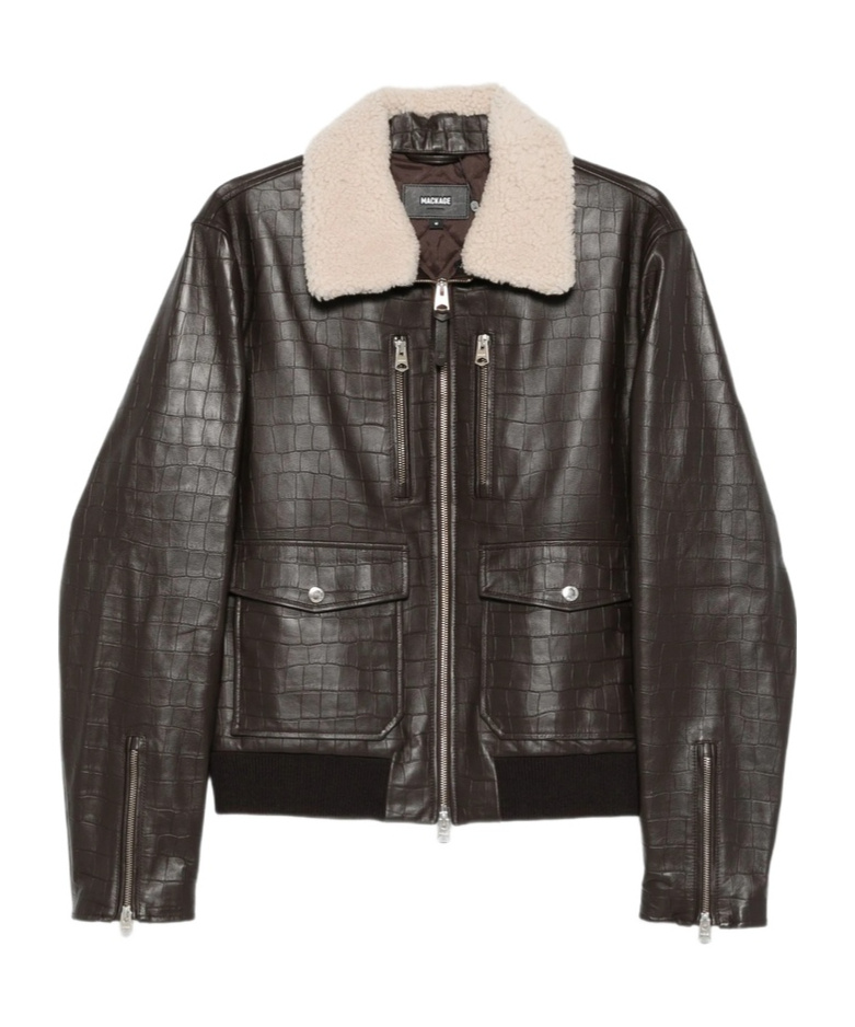 Mackage Embossed-leather Chance-nv Bomber Jacket In Brown