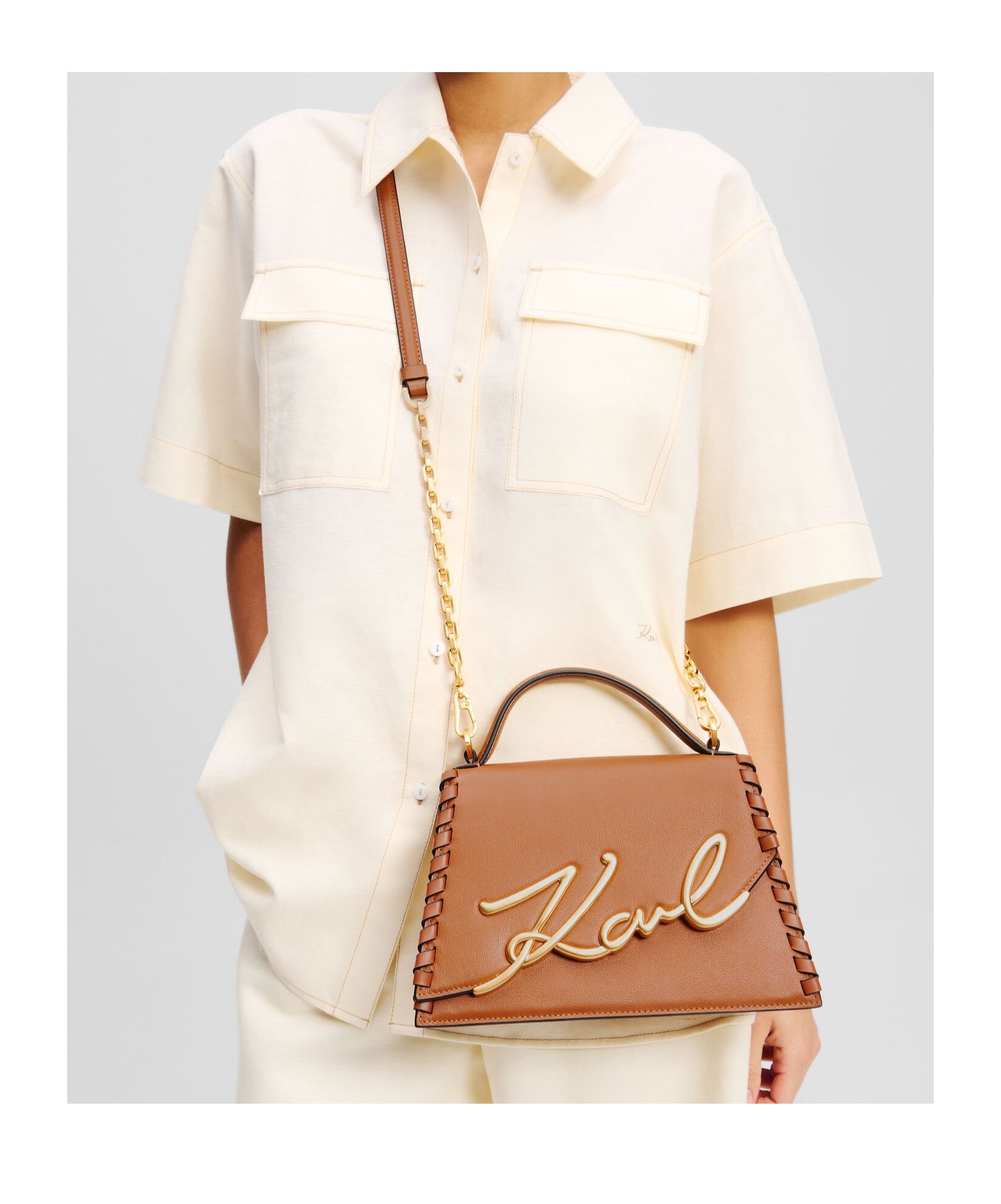 Karl Lagerfeld Medium Signature Crossbody Bag In Brown