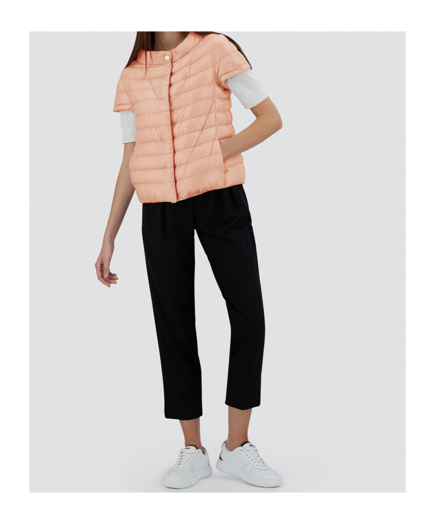 Herno Puffer Jackets With Short Sleeves And High Collar In Pink