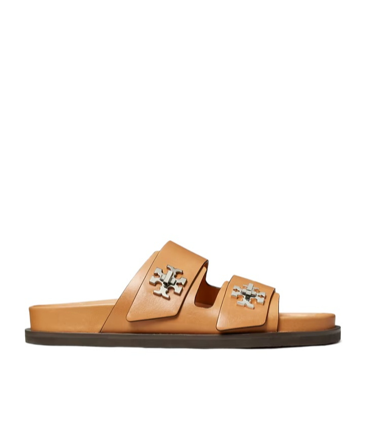 Tory Burch Round Toe Leather Dual Strap Sandals In Orange