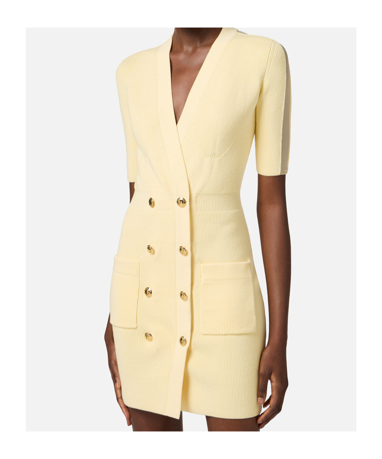 Shop Elisabetta Franchi V-neck Knitted Dress In Lemonade