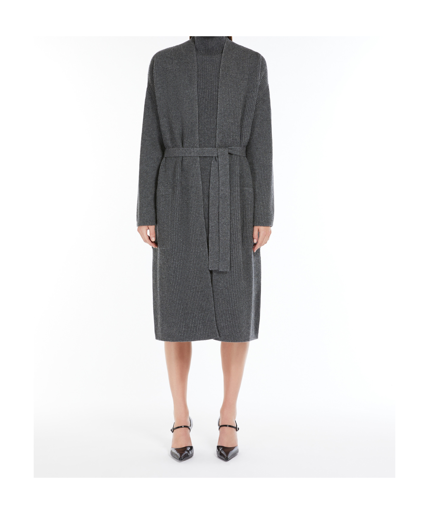 Max Mara Long Wool Cashmere Cardigan In Black