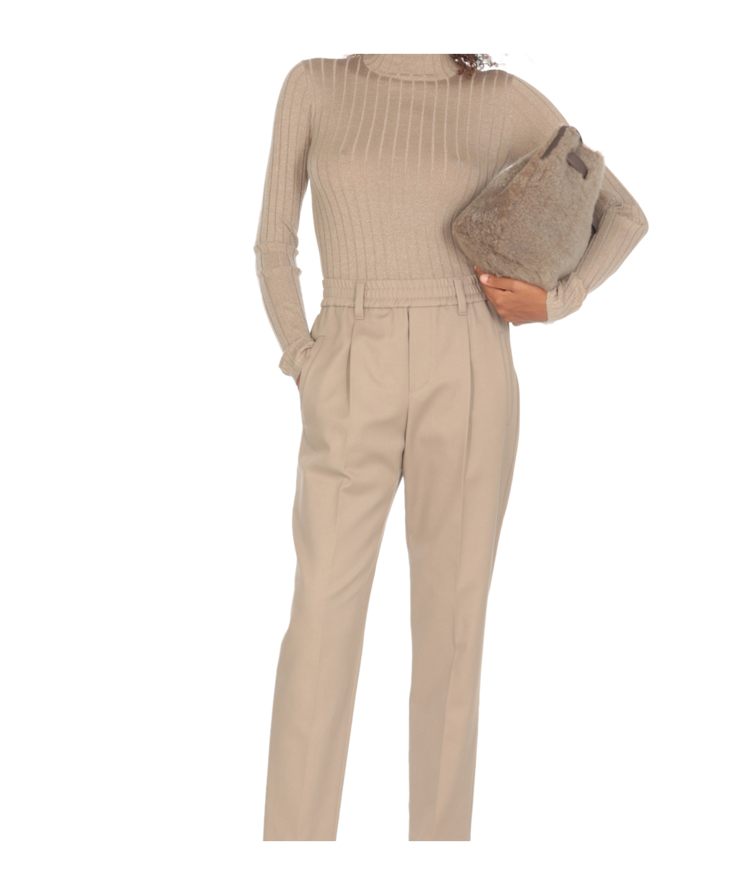 Brunello Cucinelli Cashmere Blend Glitter Crewneck Sweater In Nude