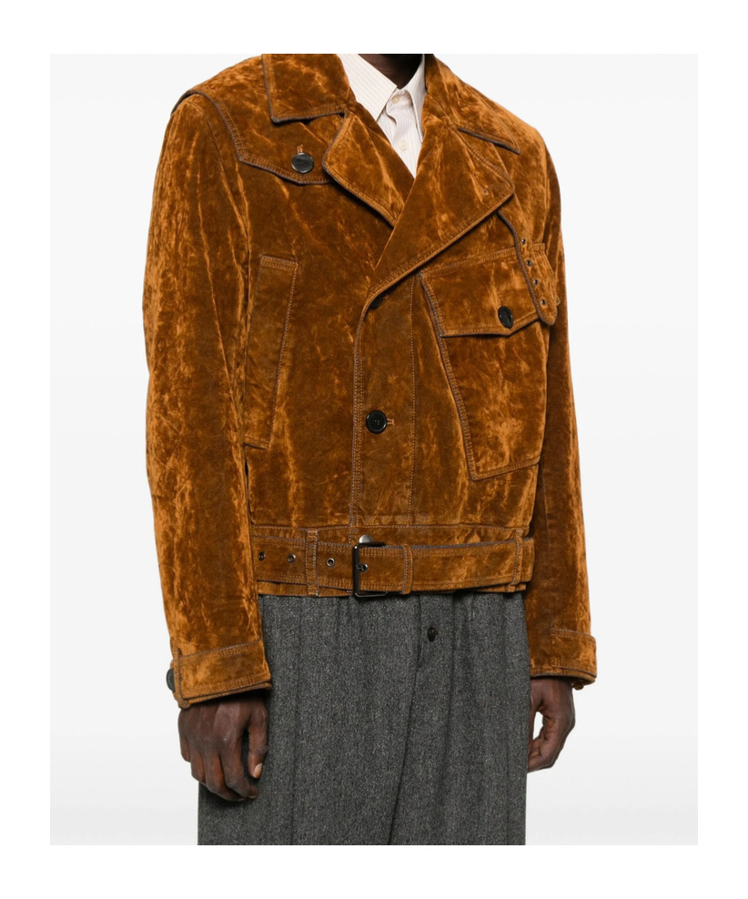 Dries Van Noten Velvet Biker Jacket Puffer Jackets Multicolor In Brown