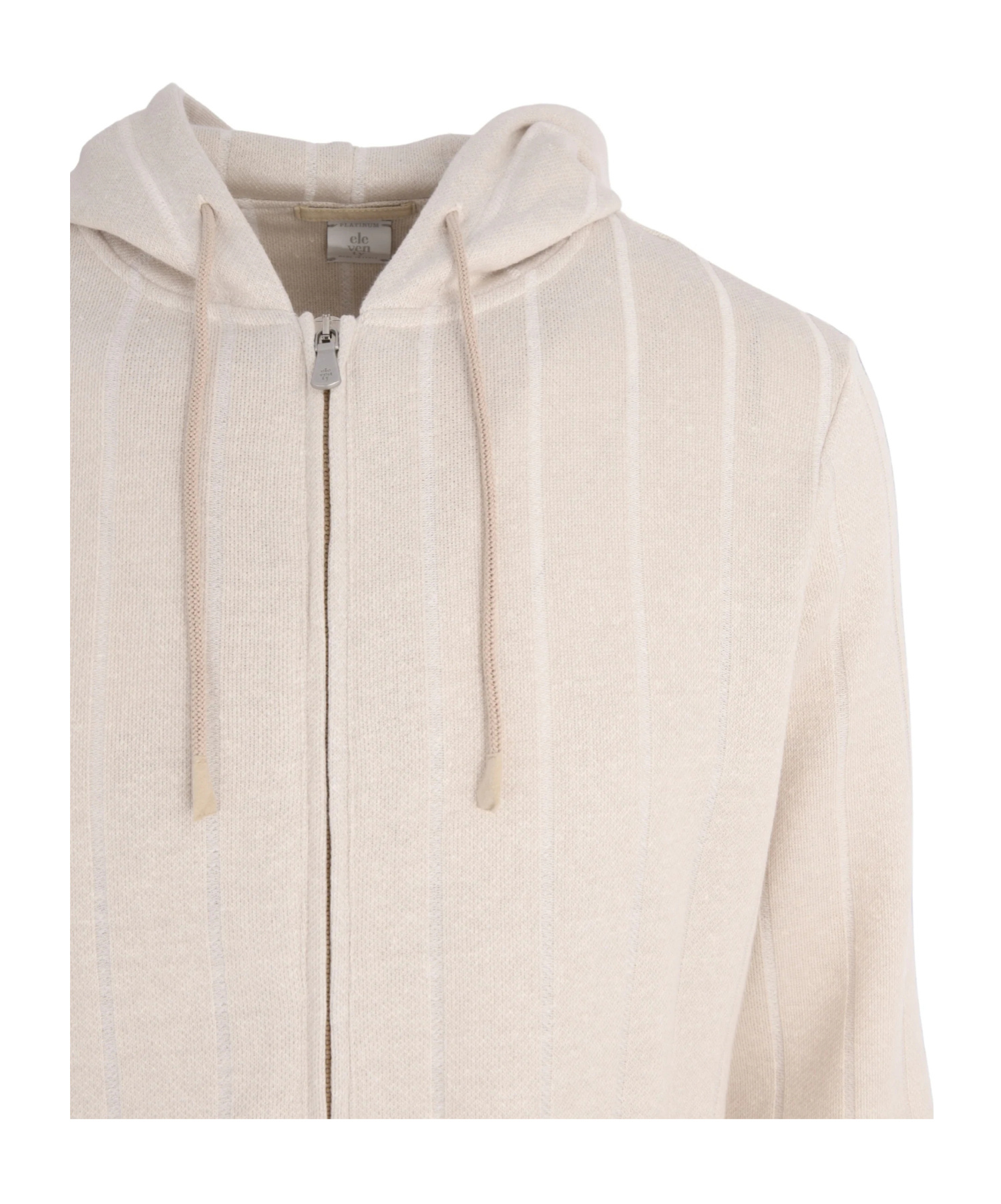 Eleventy Striped Zip-up Hoodie In White