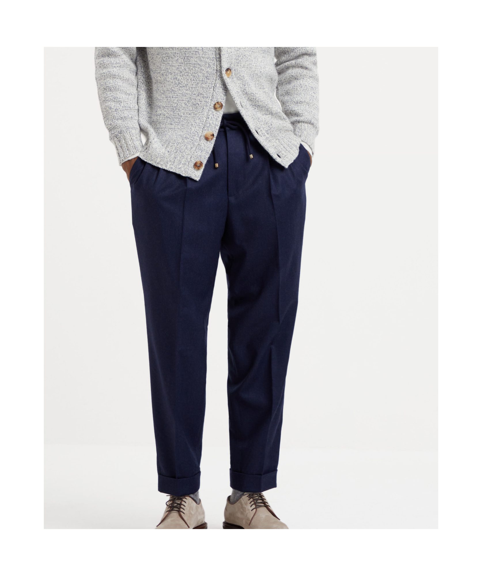 Brunello Cucinelli Drawstring-waistband Wool Tapered Trousers In Black