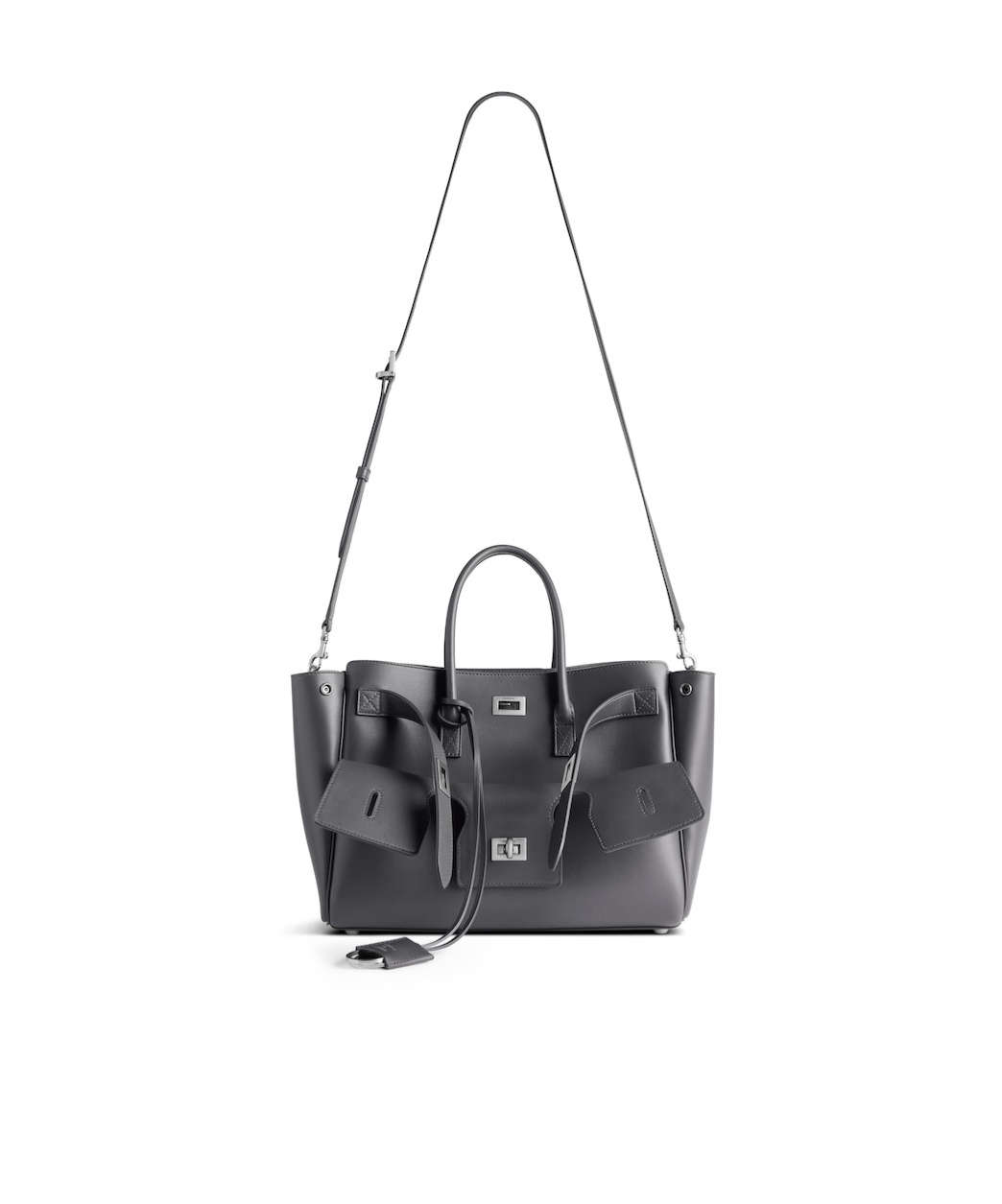 Balenciaga Medium Leather Bel Air Carry All Tote Bag In Grey