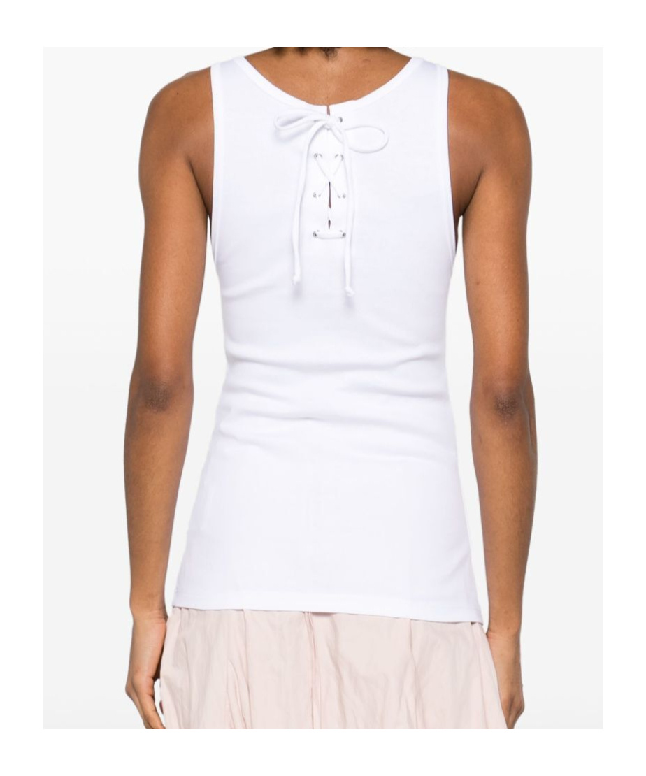 Prada Back Lace-up Scoop Neck Sleeveless Top In White