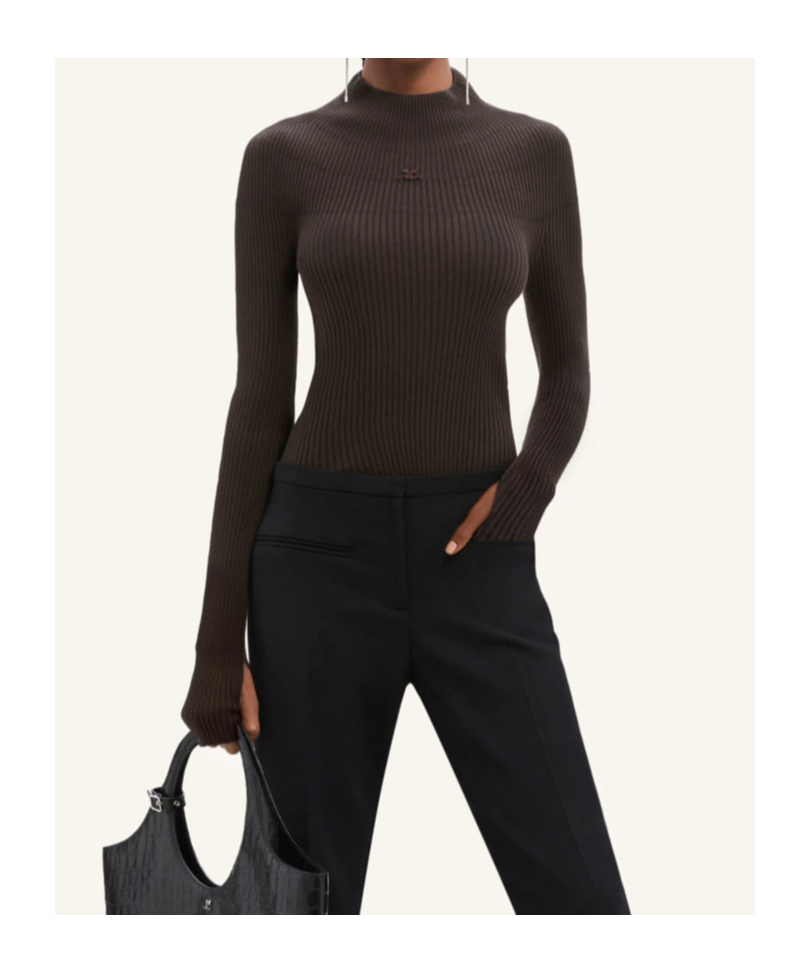 Courrèges Ribbed High Neck Long Sleeve Bodysuit In Black