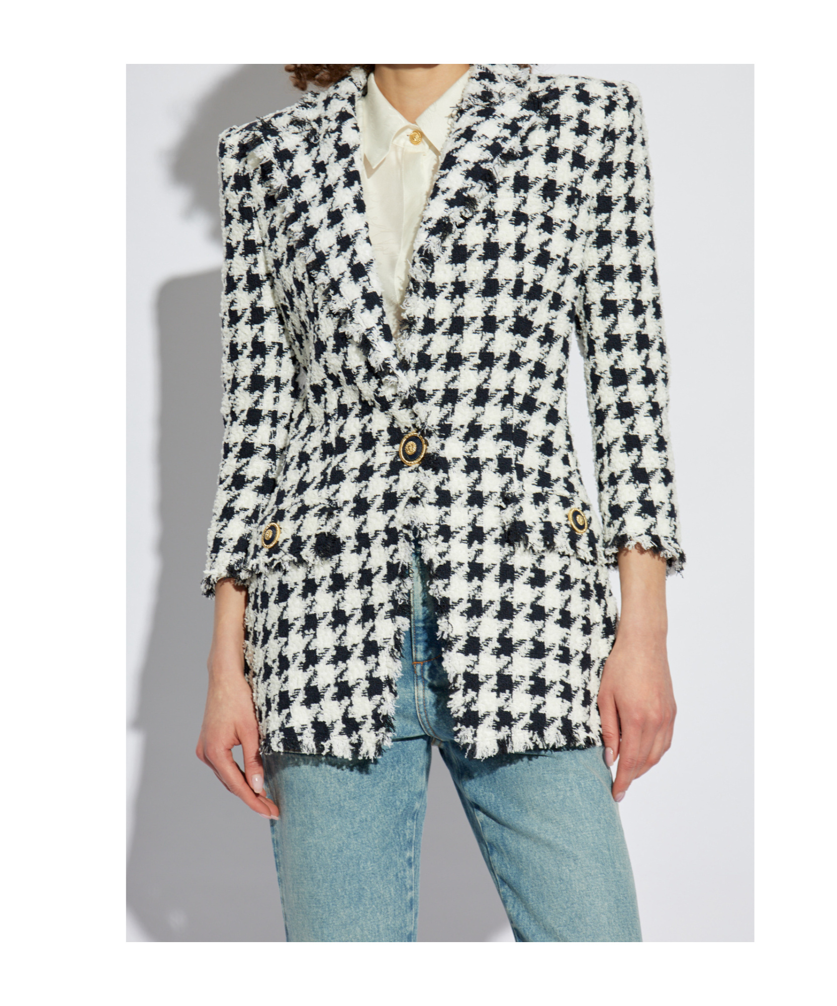 Shop Balmain Tweed Tailored Jacket In White