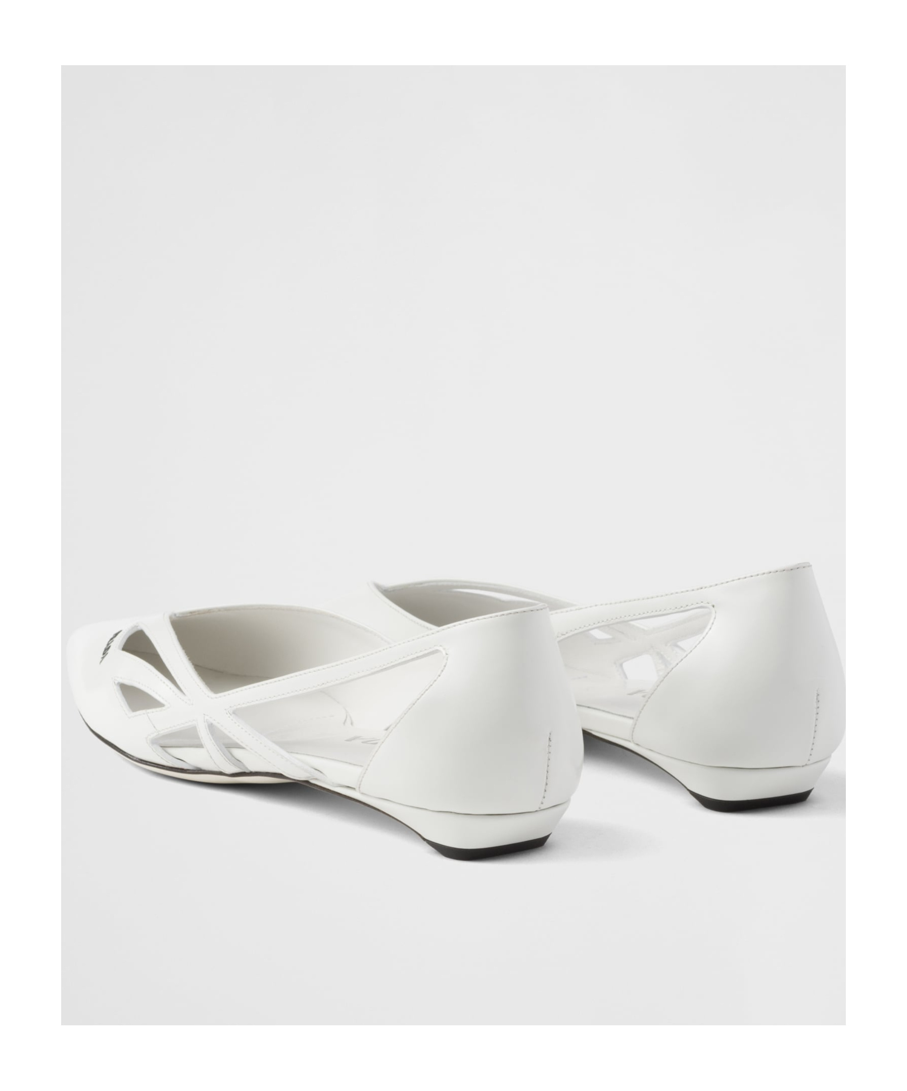 Prada Leather Ballerinas With Cut-out Design And Pointed Toe In White
