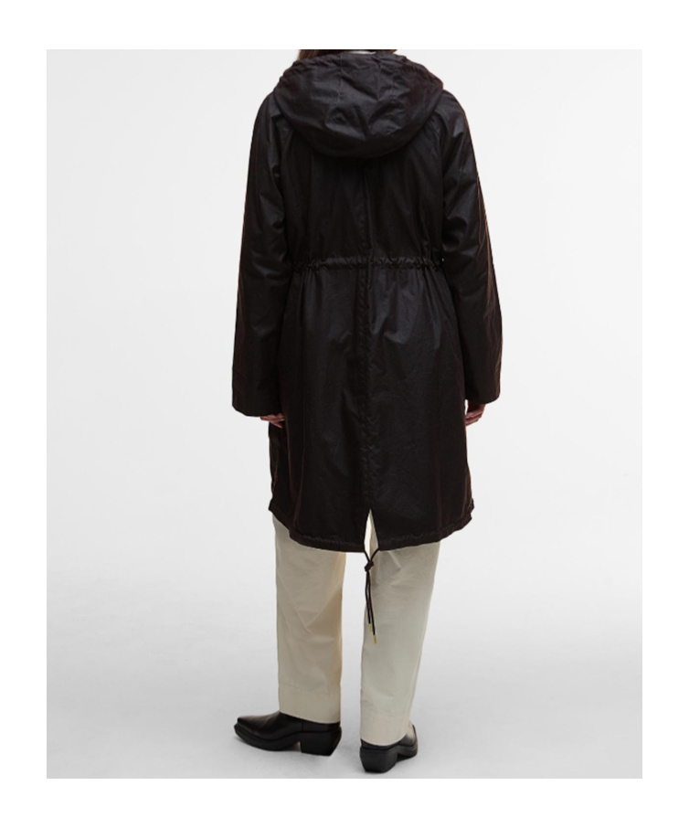Barbour Hooded Buttoned Coat In Black