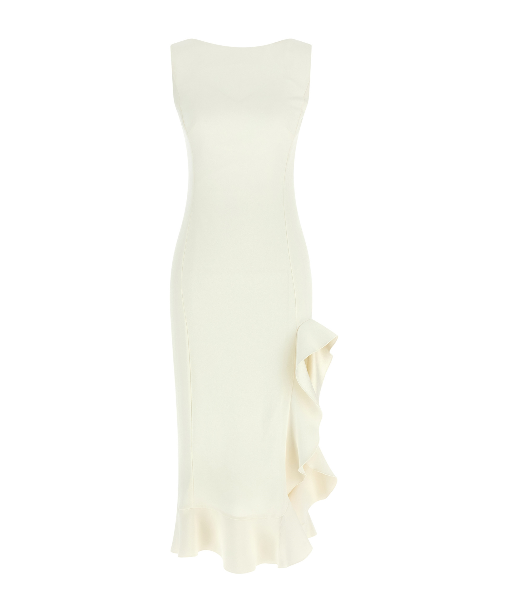 Pinko Ruffle Detail Midi Dress With Scoop Back In Neutral