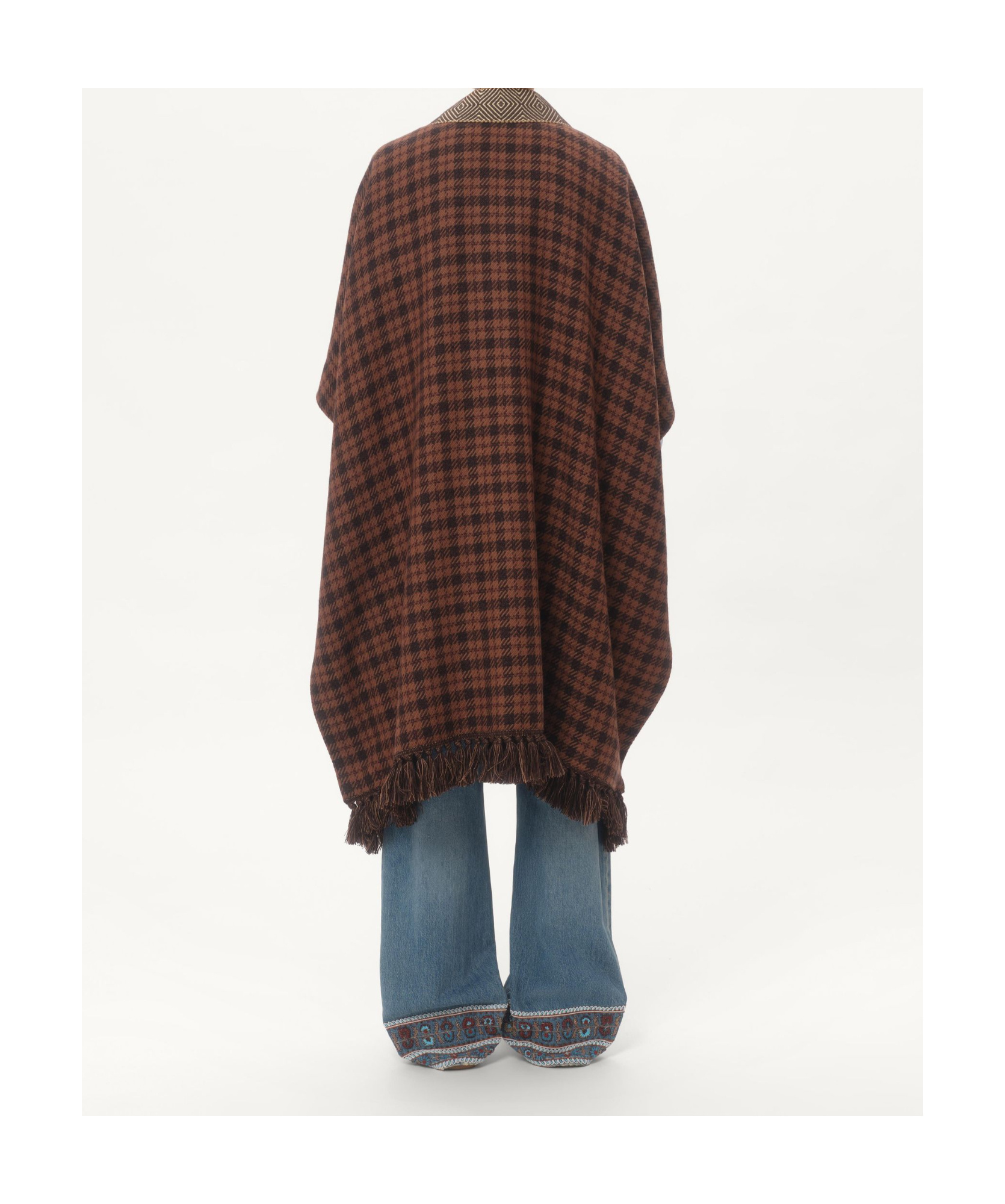 Shop Valentino Checked Cape Coat In Brown/camel