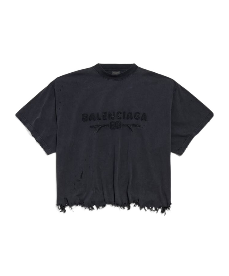 Balenciaga Open-necked Black Shirt In Black Fade