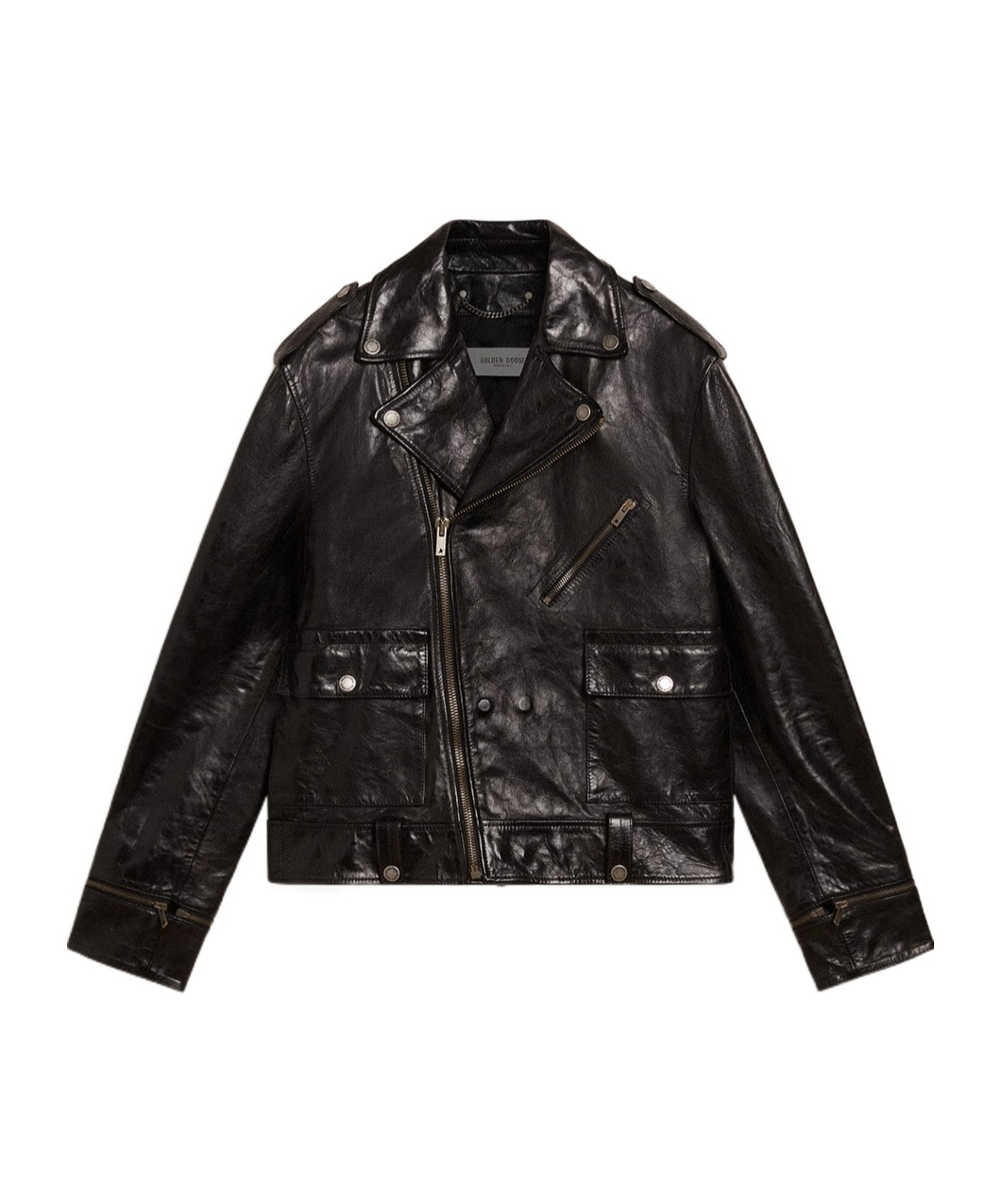 Golden Goose Long-sleeved Leather Jacket In Black