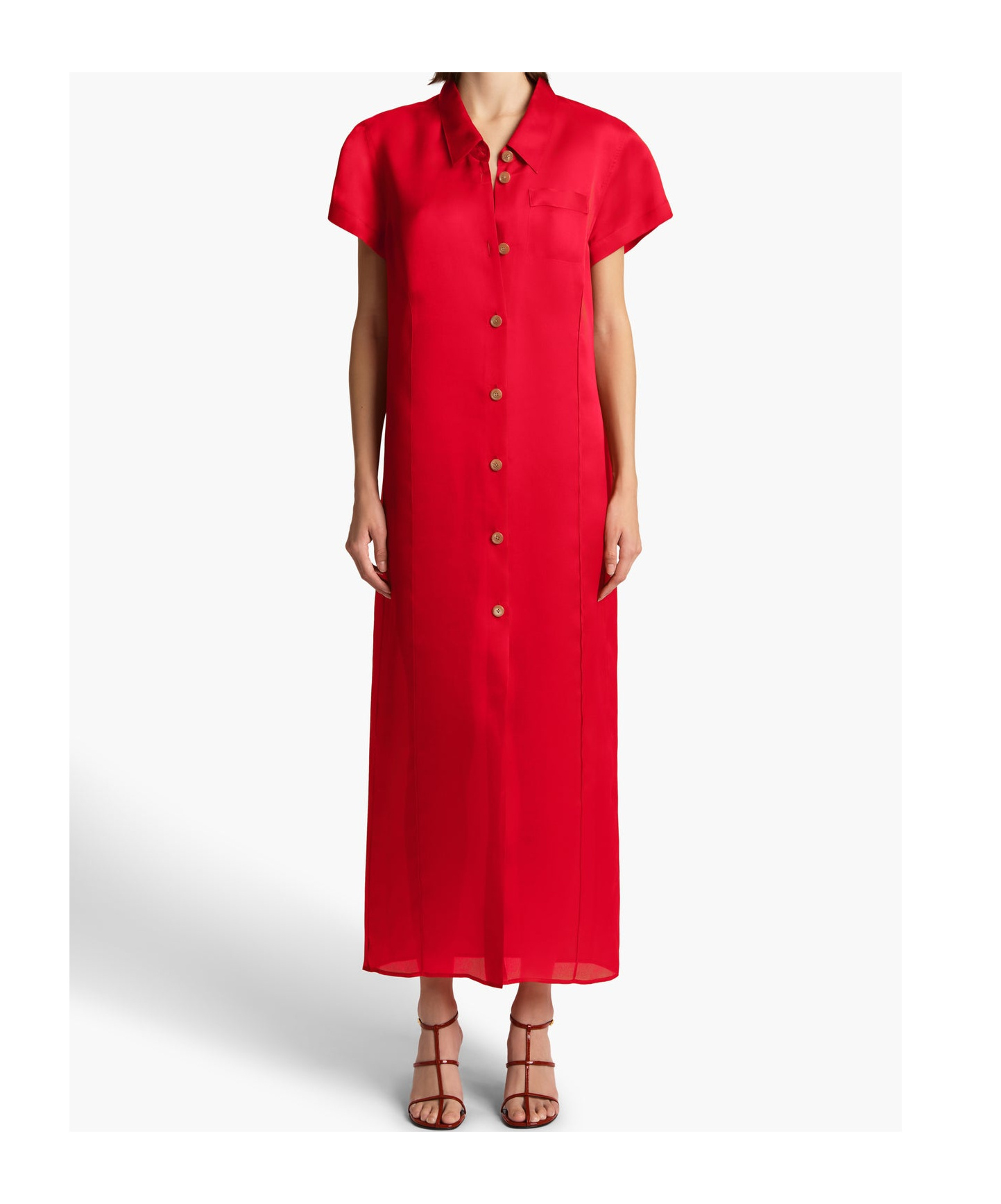 Khaite Effy Silk And Cotton-blend Organza Midi Shirt Dress In Red