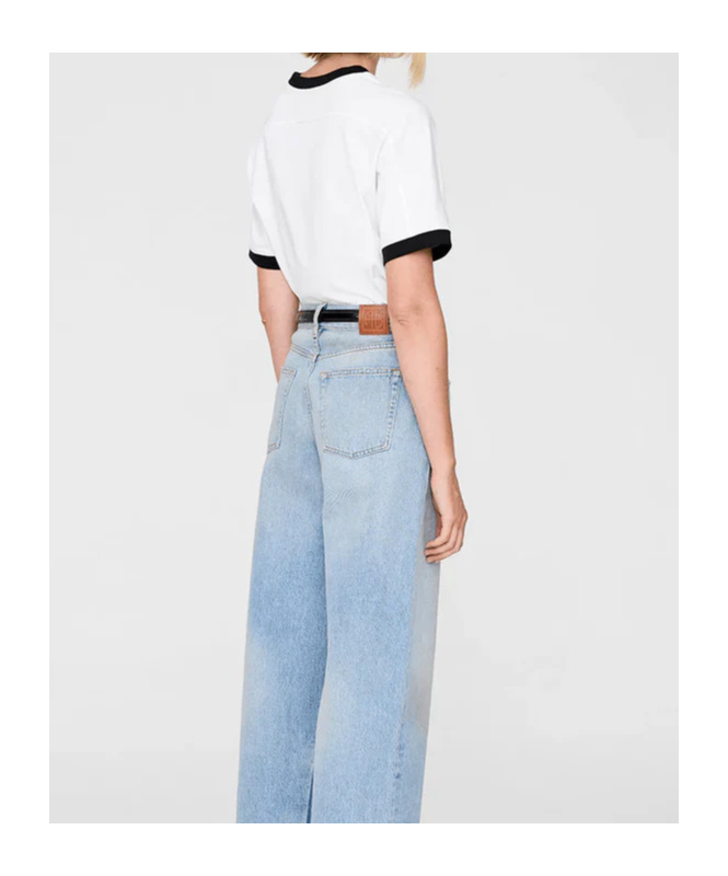 Anine Bing Short Sleeve Top Featuring Contrast Trim In White