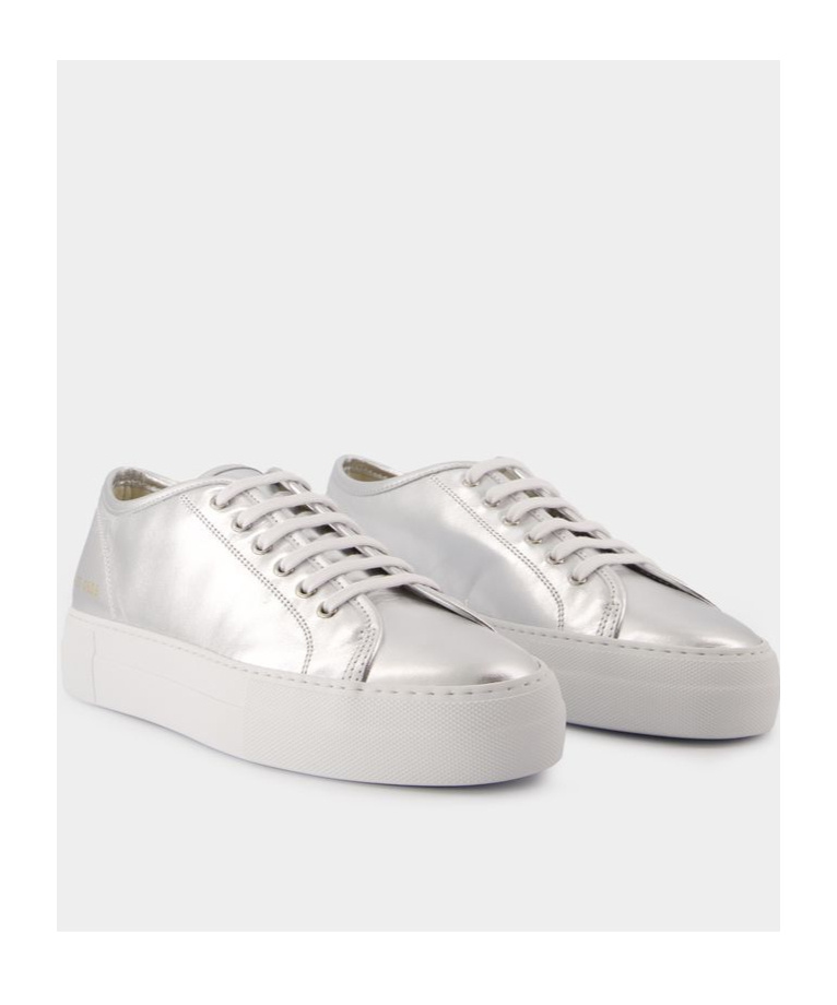 Common Projects Tournament Low Metallic-leather Sneakers In White