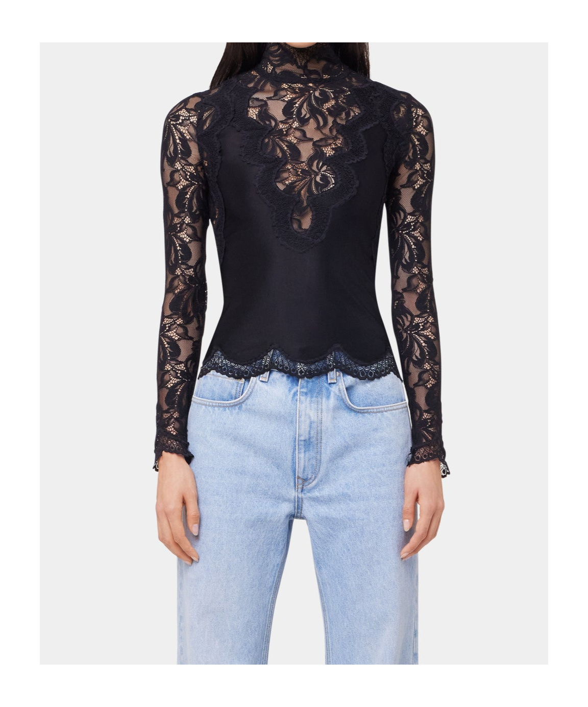 Shop Rabanne Long-sleeve Lace Top In Black