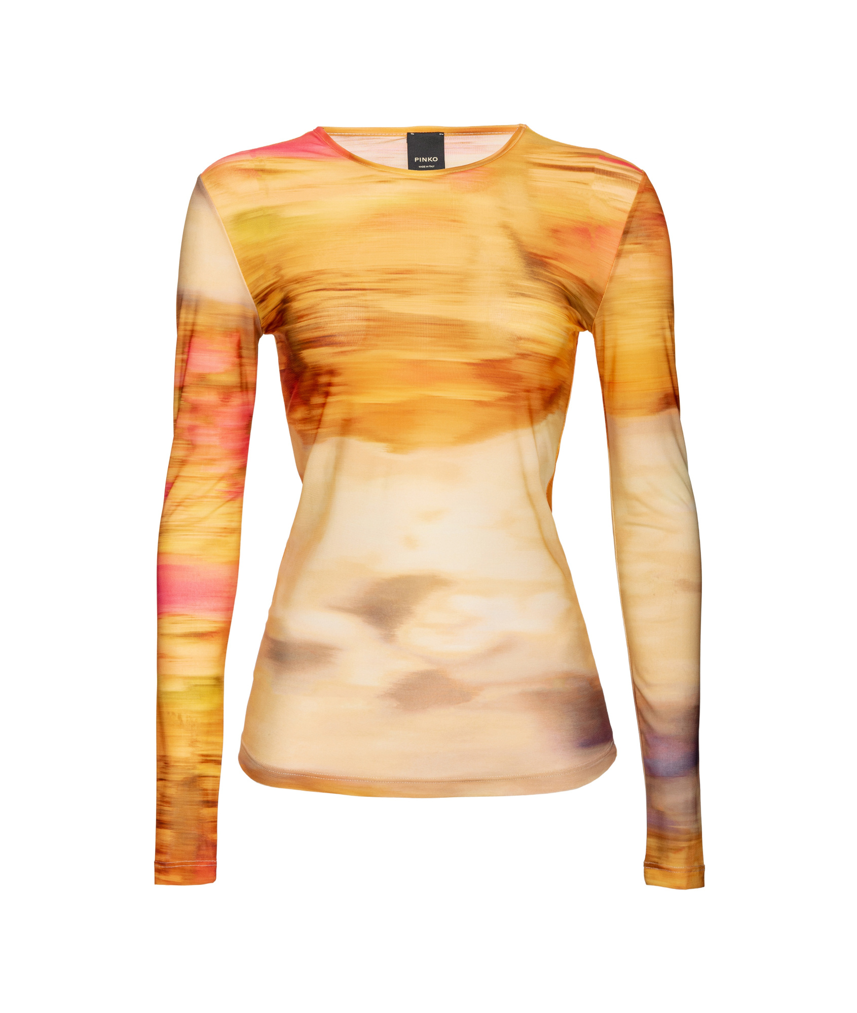 Pinko Abstract Print Crew Neck Long Sleeve Top In Nude