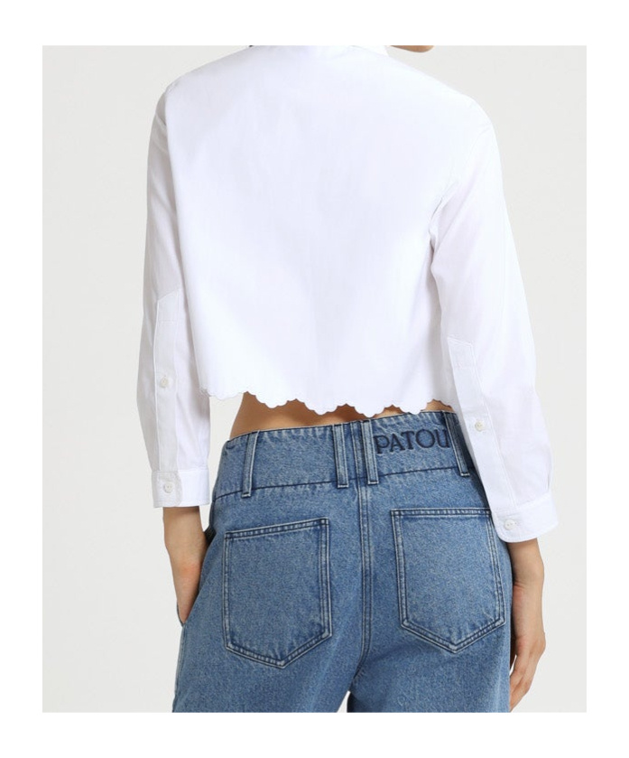Shop Patou Cropped Scalloped Poplin Shirt In White