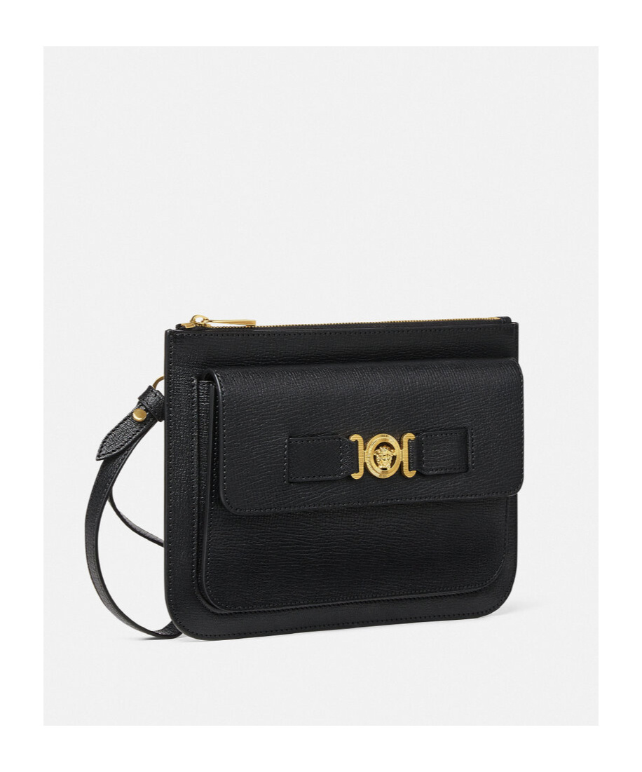 Versace Medusa Plaque Mini Leather Clutch Bag In Black