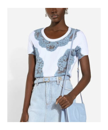 Dolce & Gabbana Jersey T-shirt With Lace Inserts And Dg Logo In White