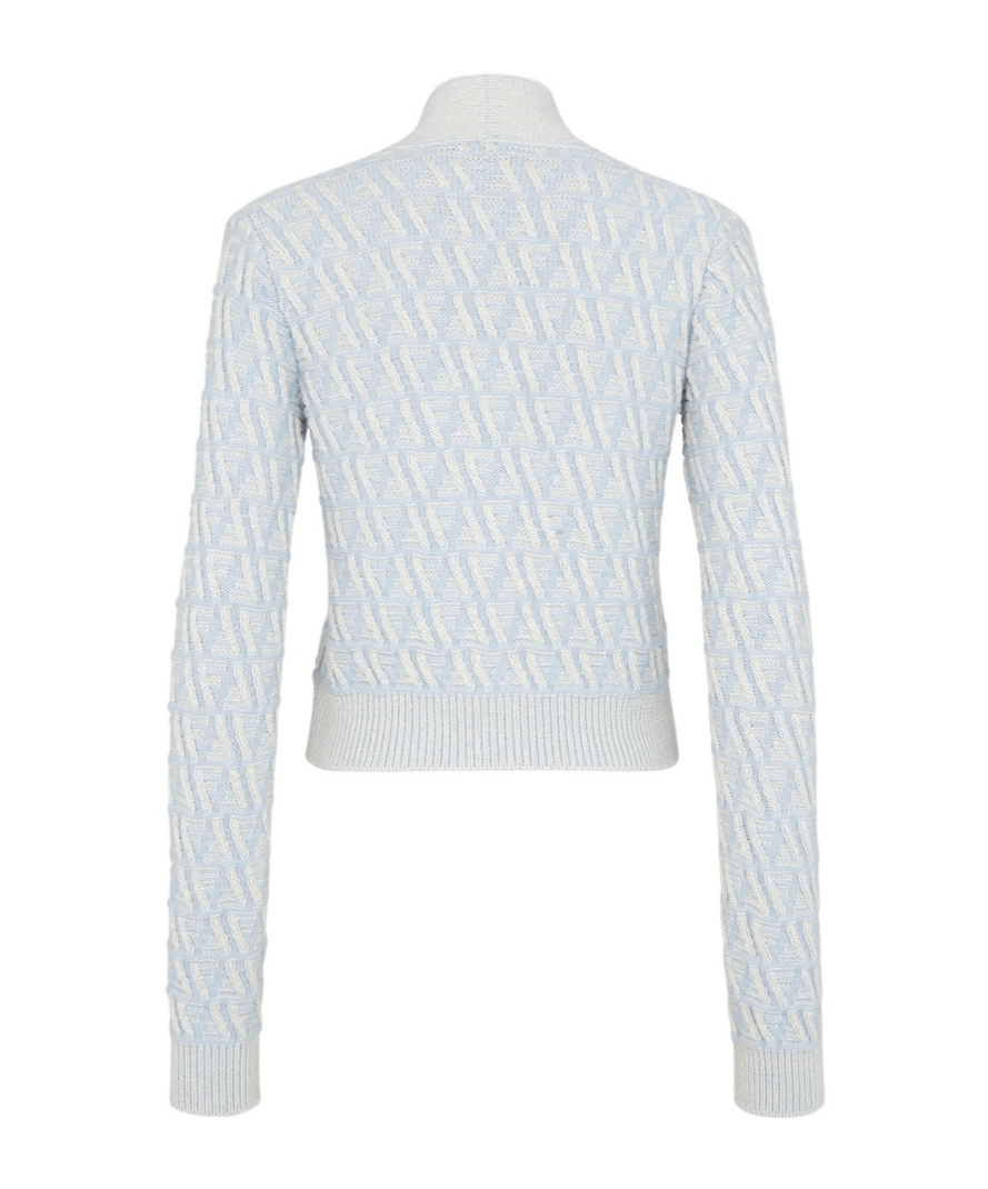 FENDI LIGHT BLUE FF CASHMERE AND WOOL CARDIGAN