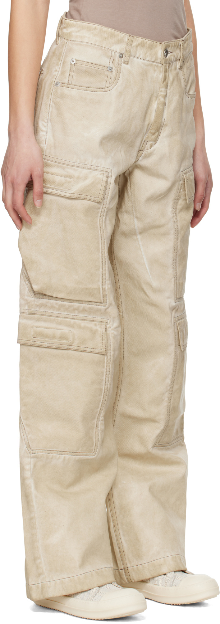 Rick Owens Drkshdw Beige Hollywood Double Cargo Jeans In Nude