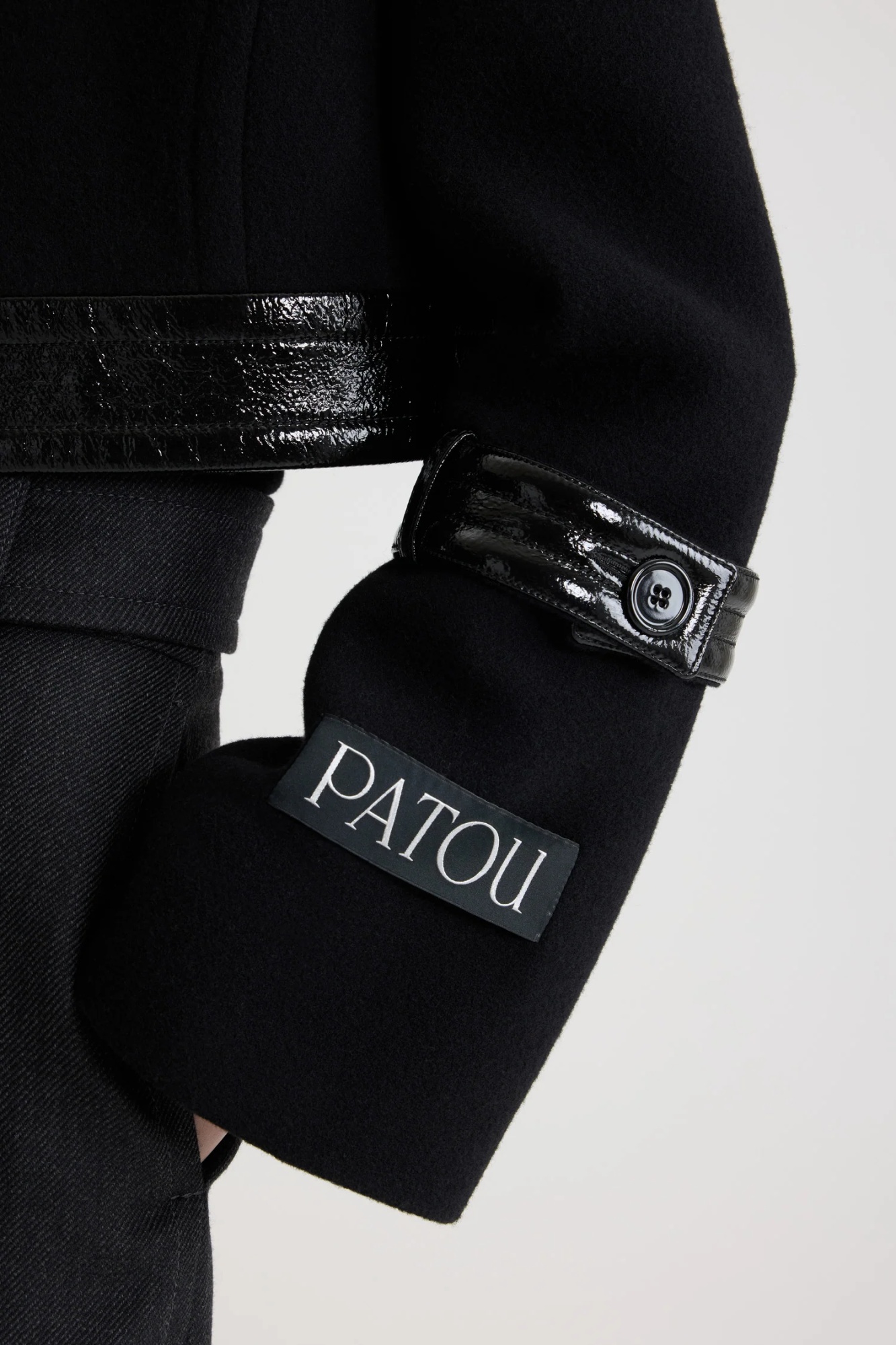 Patou Belted Coated-trimmed Brushed Wool-blend Jacket In Black