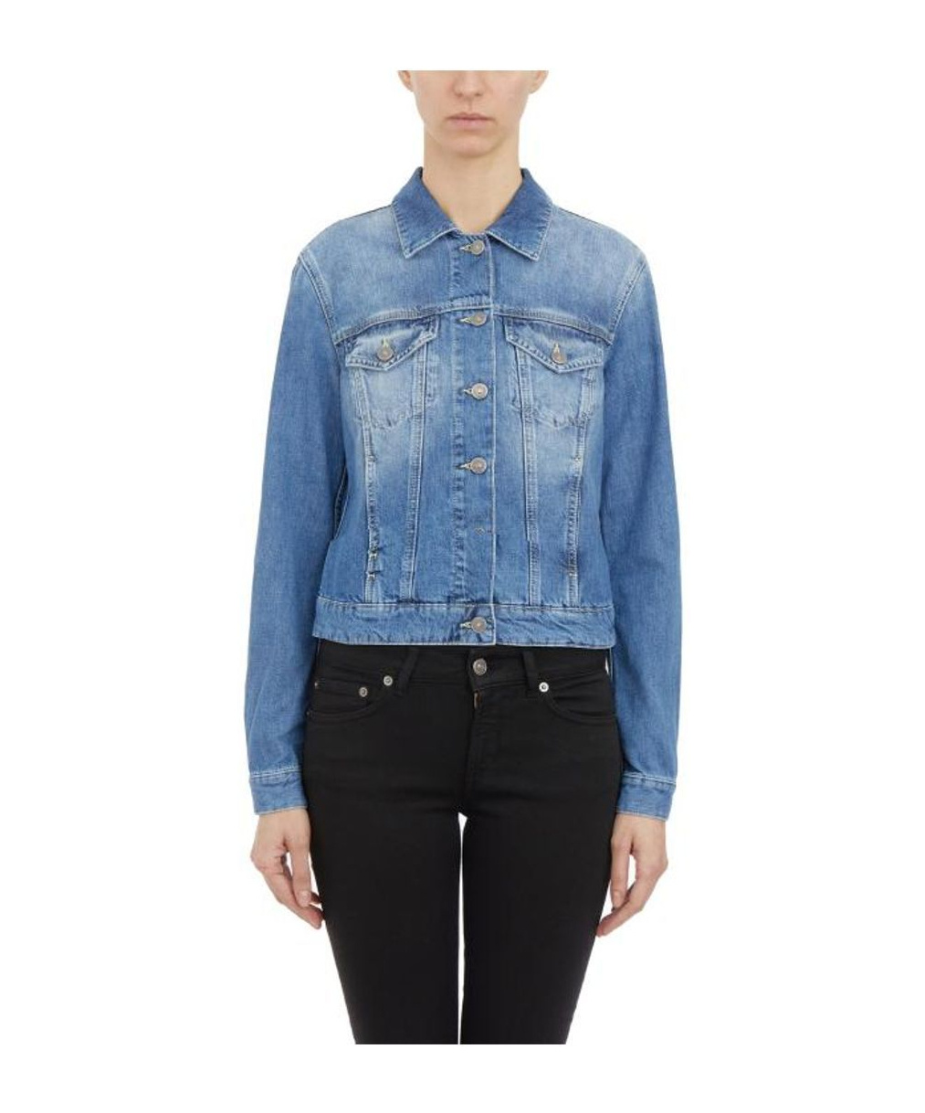 Dondup Long-sleeved Denim Coat In Blue