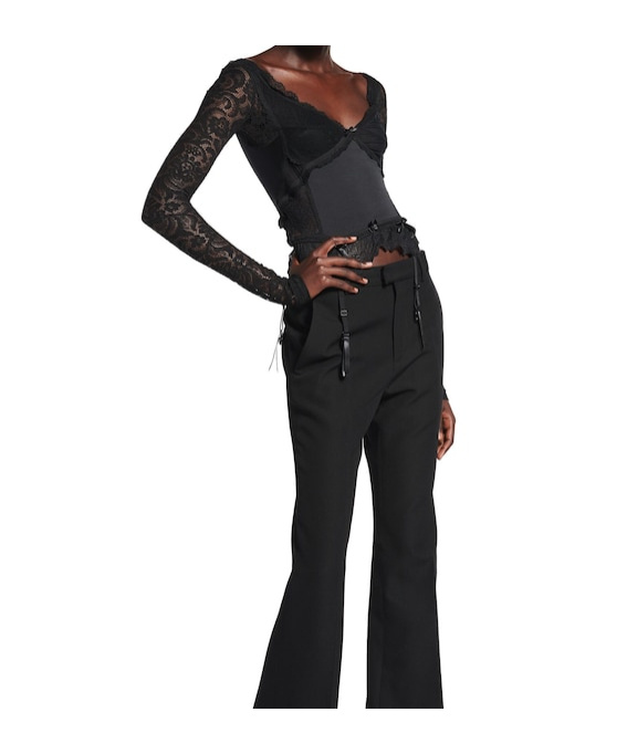 Balenciaga Cropped Jersey And Tulle-trimmed Lace Top In Black