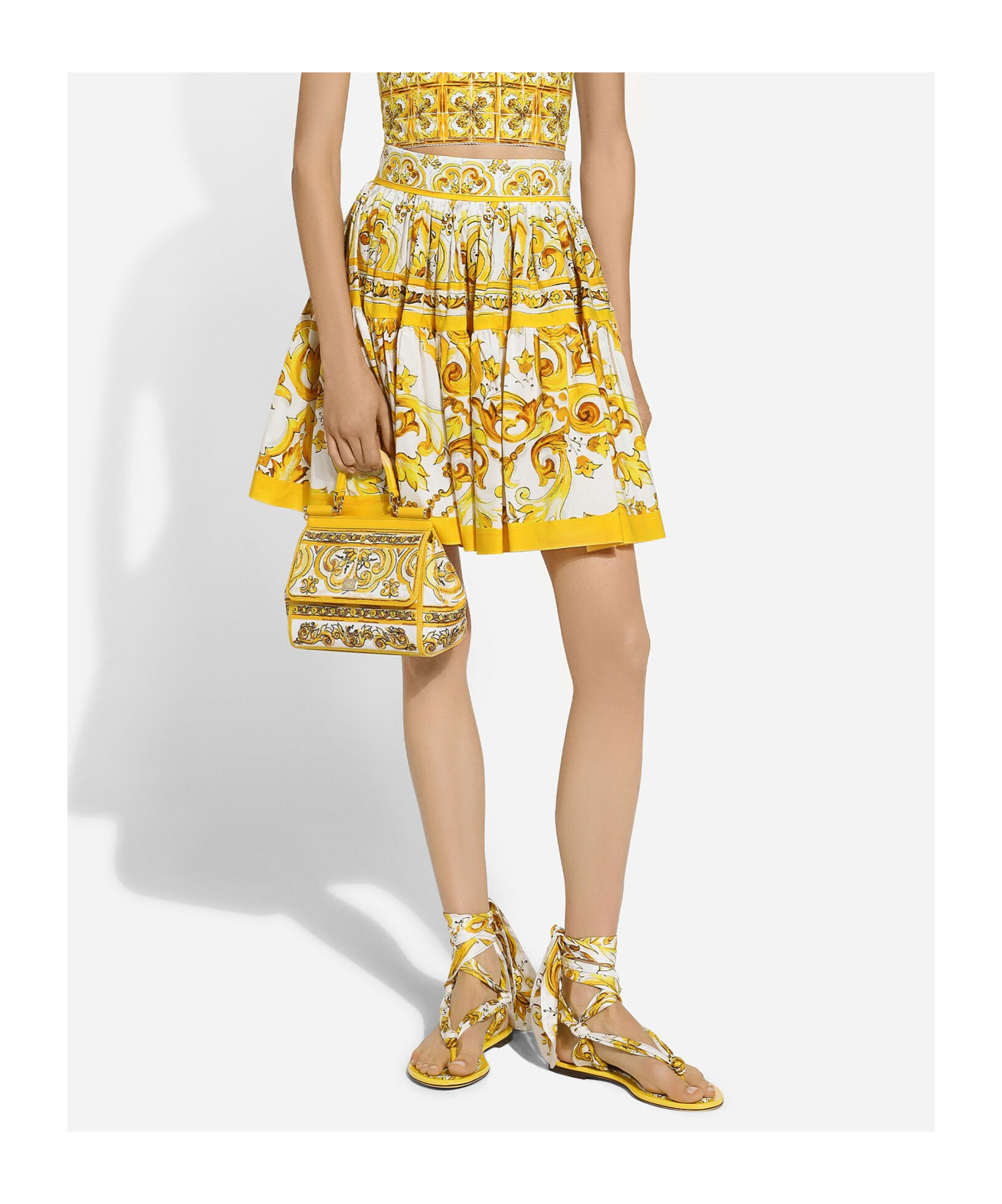 Shop Dolce & Gabbana Majolica-print Pleated Skirt In Yellow