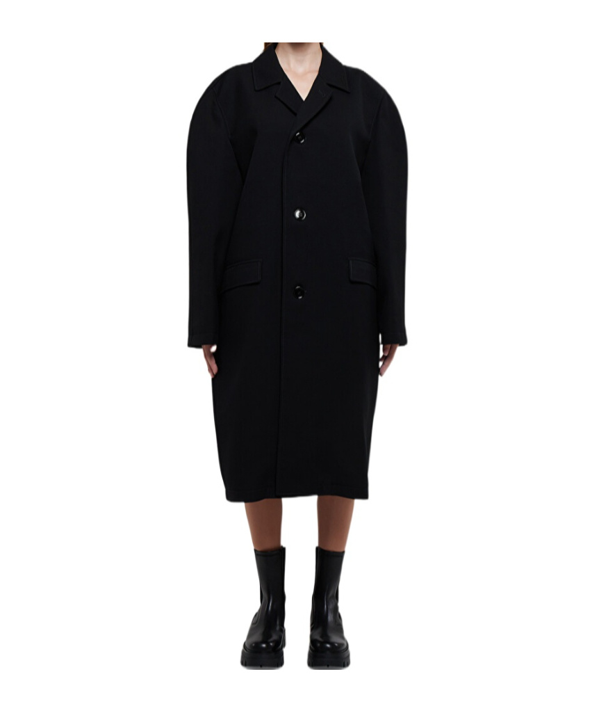 Lemaire Cotton-wool Single Breasted Coat In Black