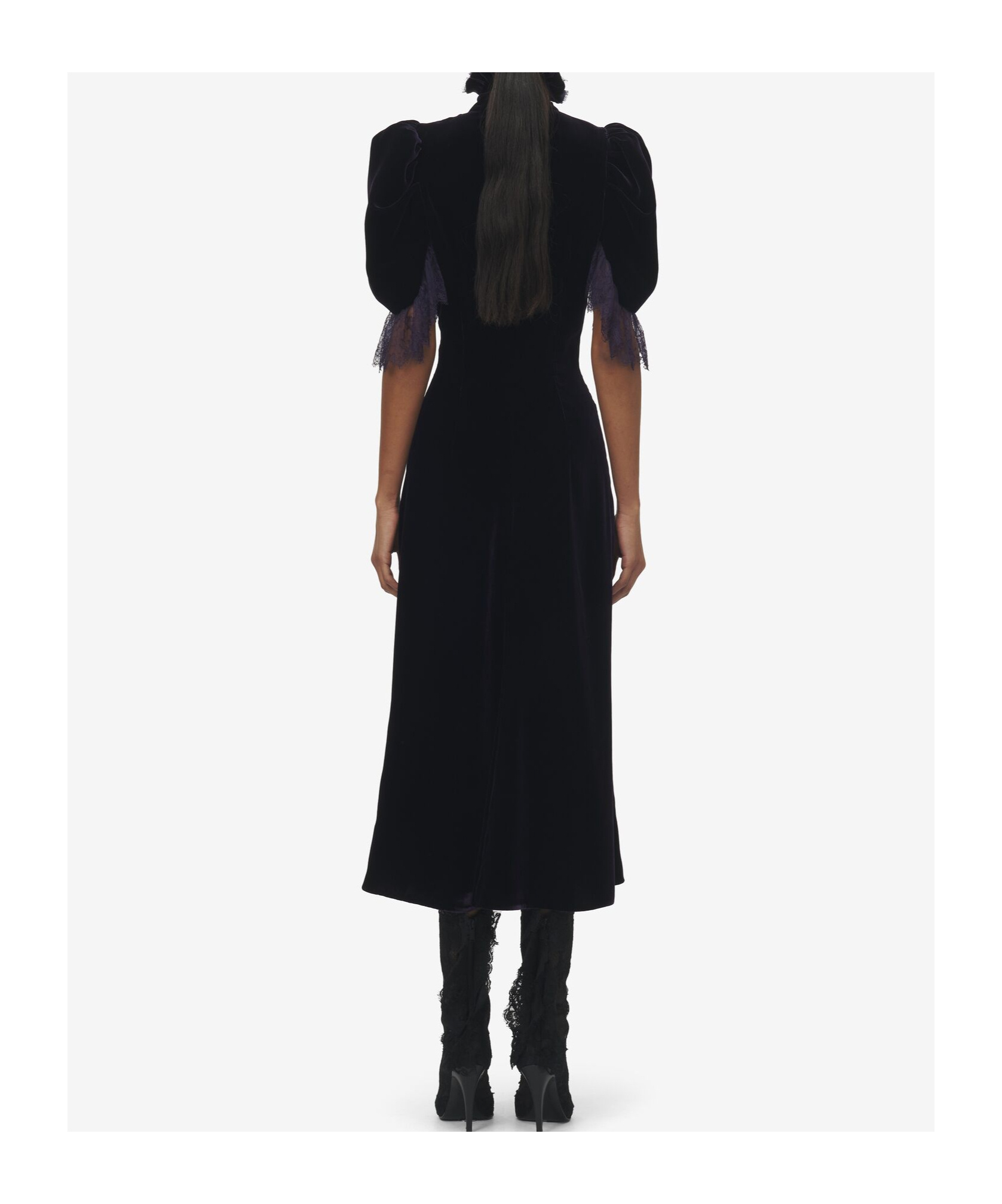 Alexander Mcqueen Chiffon And Lace-trimmed Velvet Midi Dress In Black