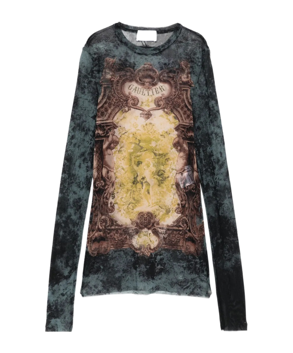 Jean Paul Gaultier Baroque-print Mesh T-shirt In Blue