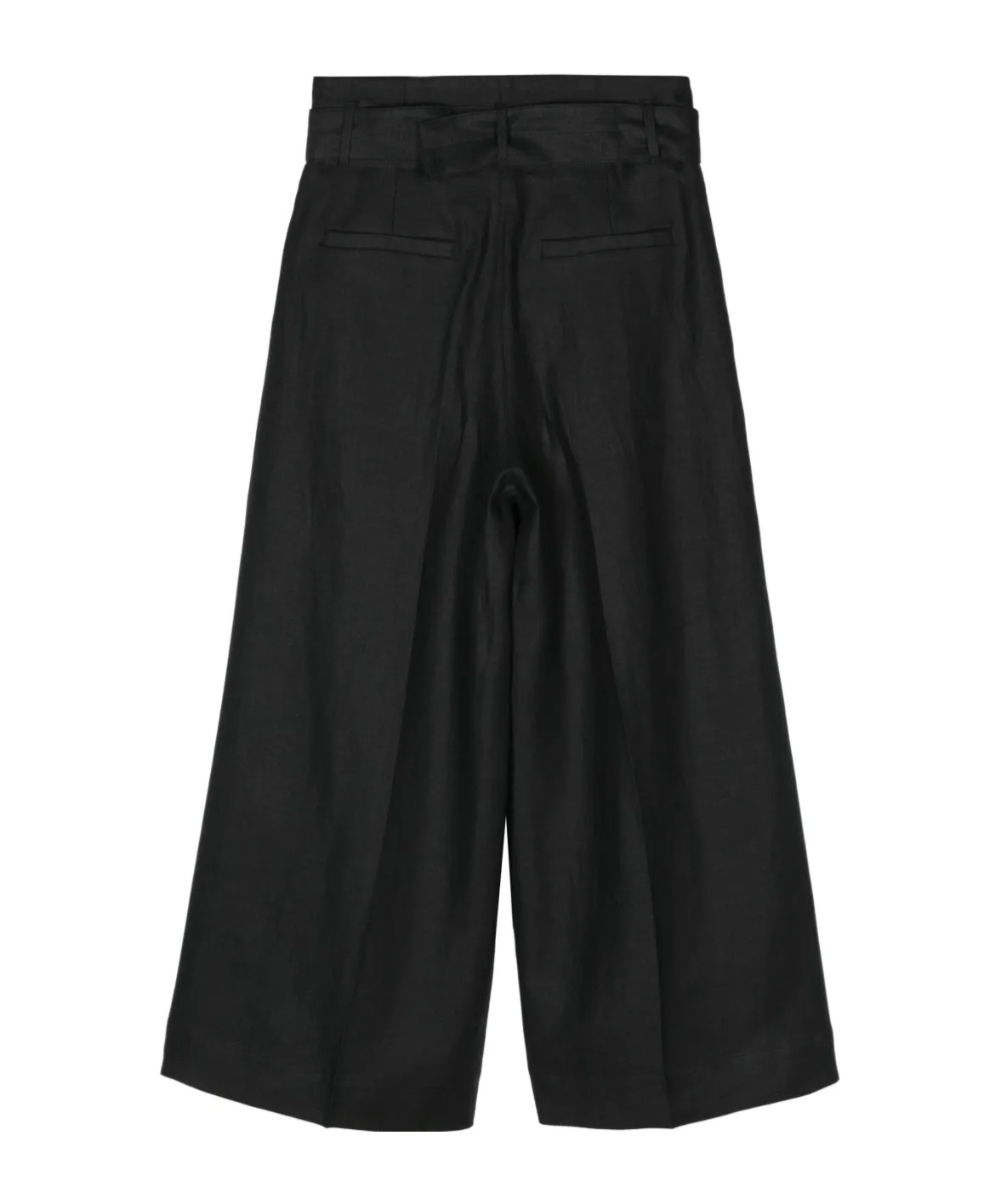 Peserico Cropped Linen Palazzo Pants In Black