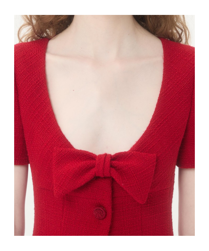 Valentino Bow-detailed Wool-blend Tweed Mini Dress In Red