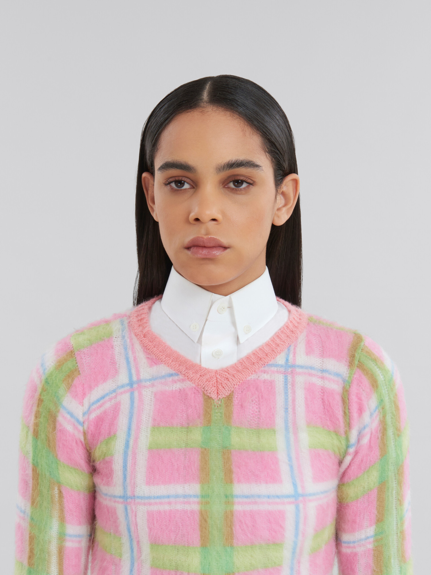 Marni Check-print Brushed-finish Jumper In Pink