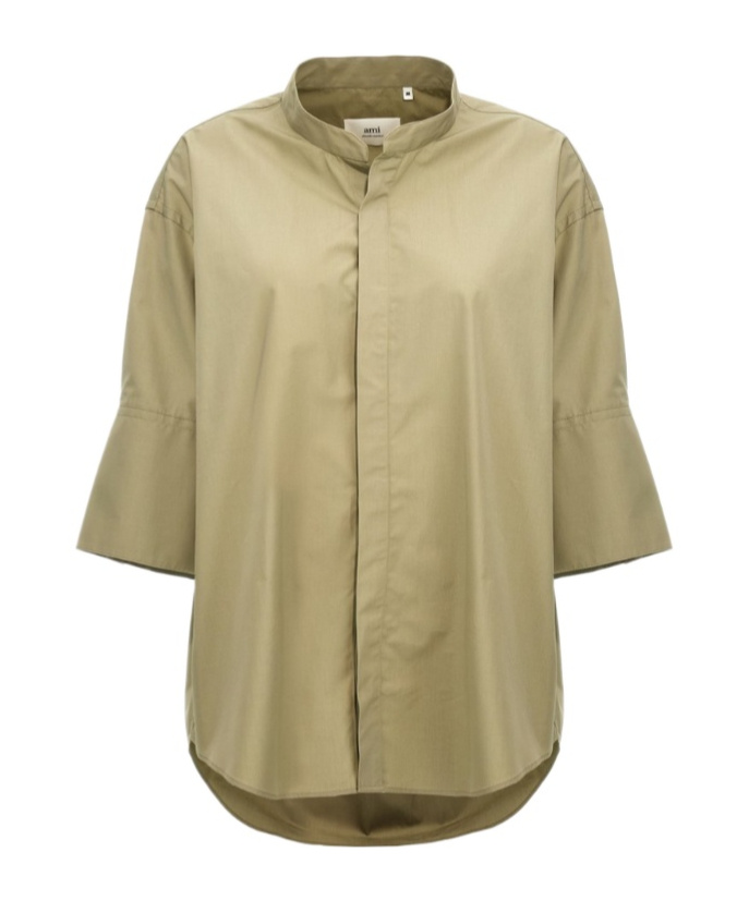 Ami Alexandre Mattiussi Ami Button-up Curved Hem Shirt In Nude