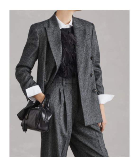 Brunello Cucinelli Double-breasted Herringbone Blazer In Black
