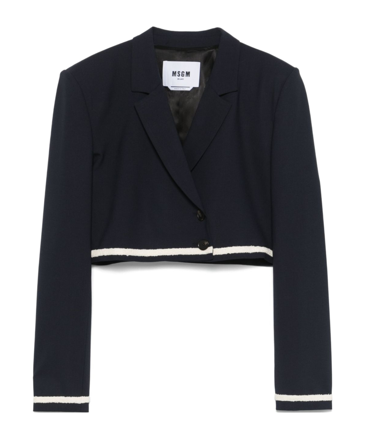 Msgm Wool Jacket With Contrast Trim And Shoulder Pads In Black