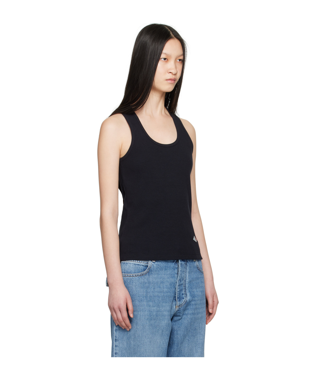Bottega Veneta Navy Logo Patch Tank Top In Black