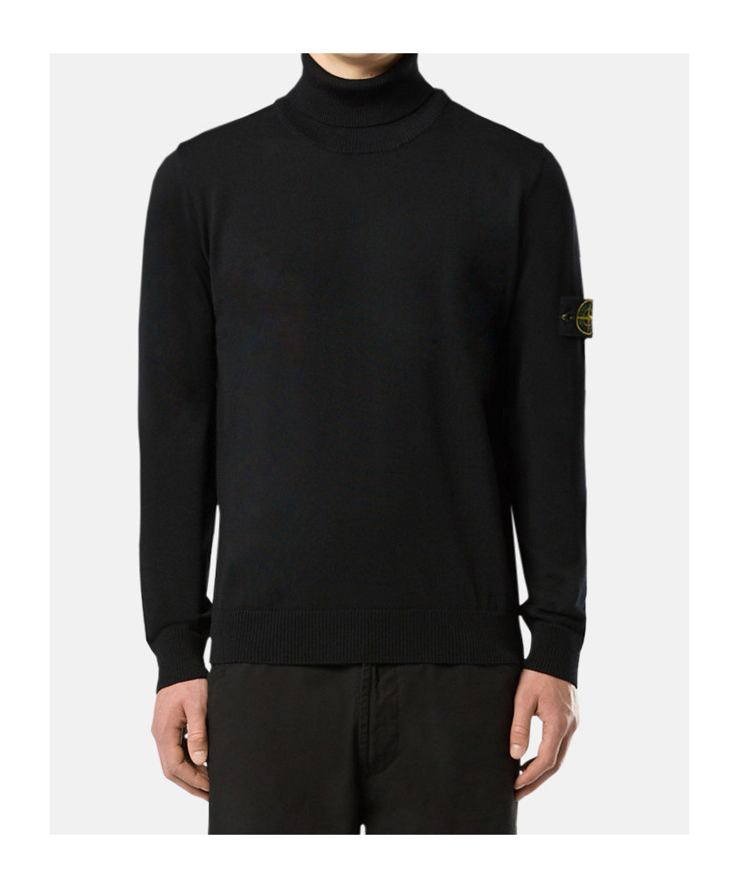 Stone Island Turtleneck Jumper With Finely Ribbed Trims In Black