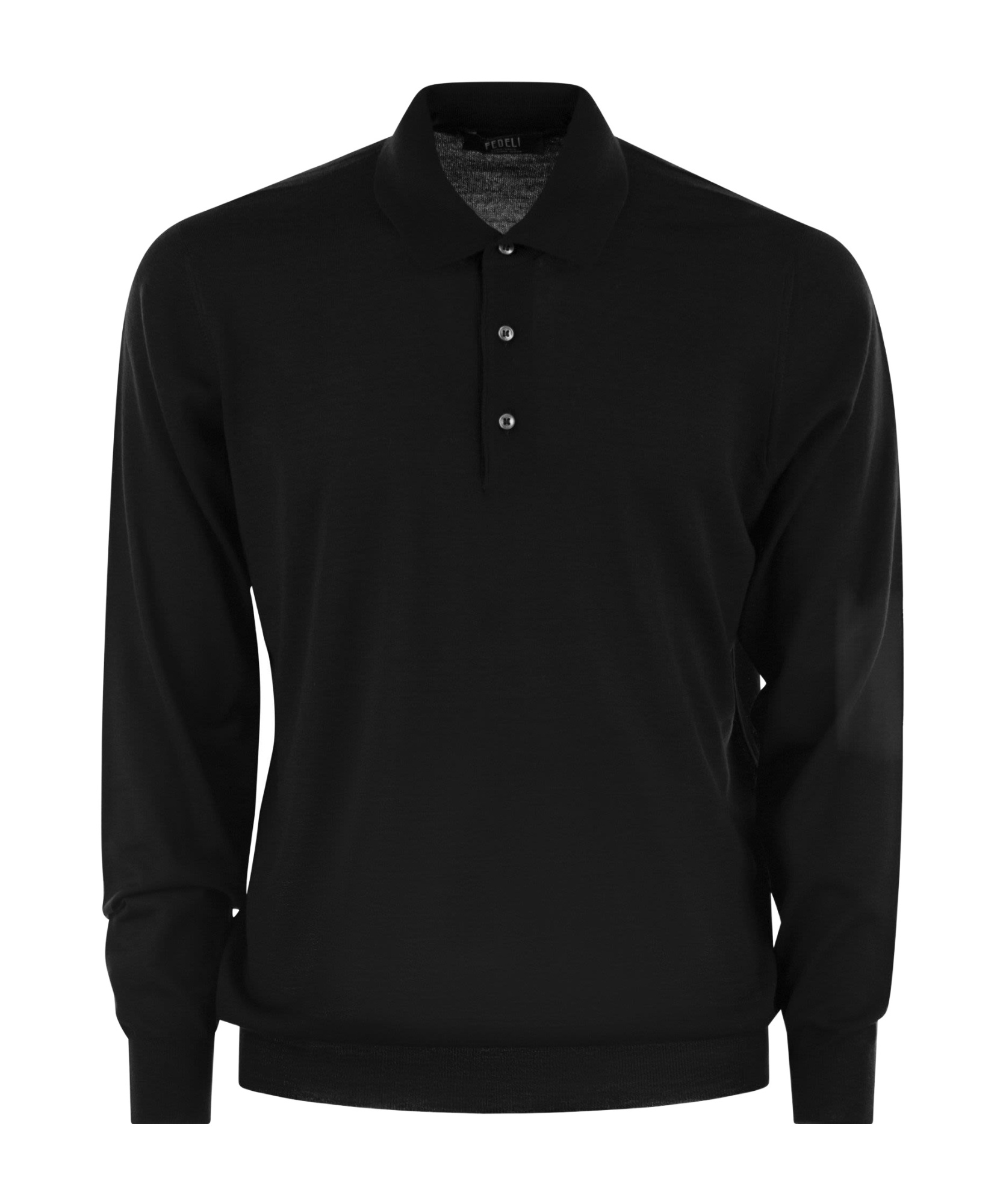 Fedeli Three-button Virgin Wool Polo Shirt In Black