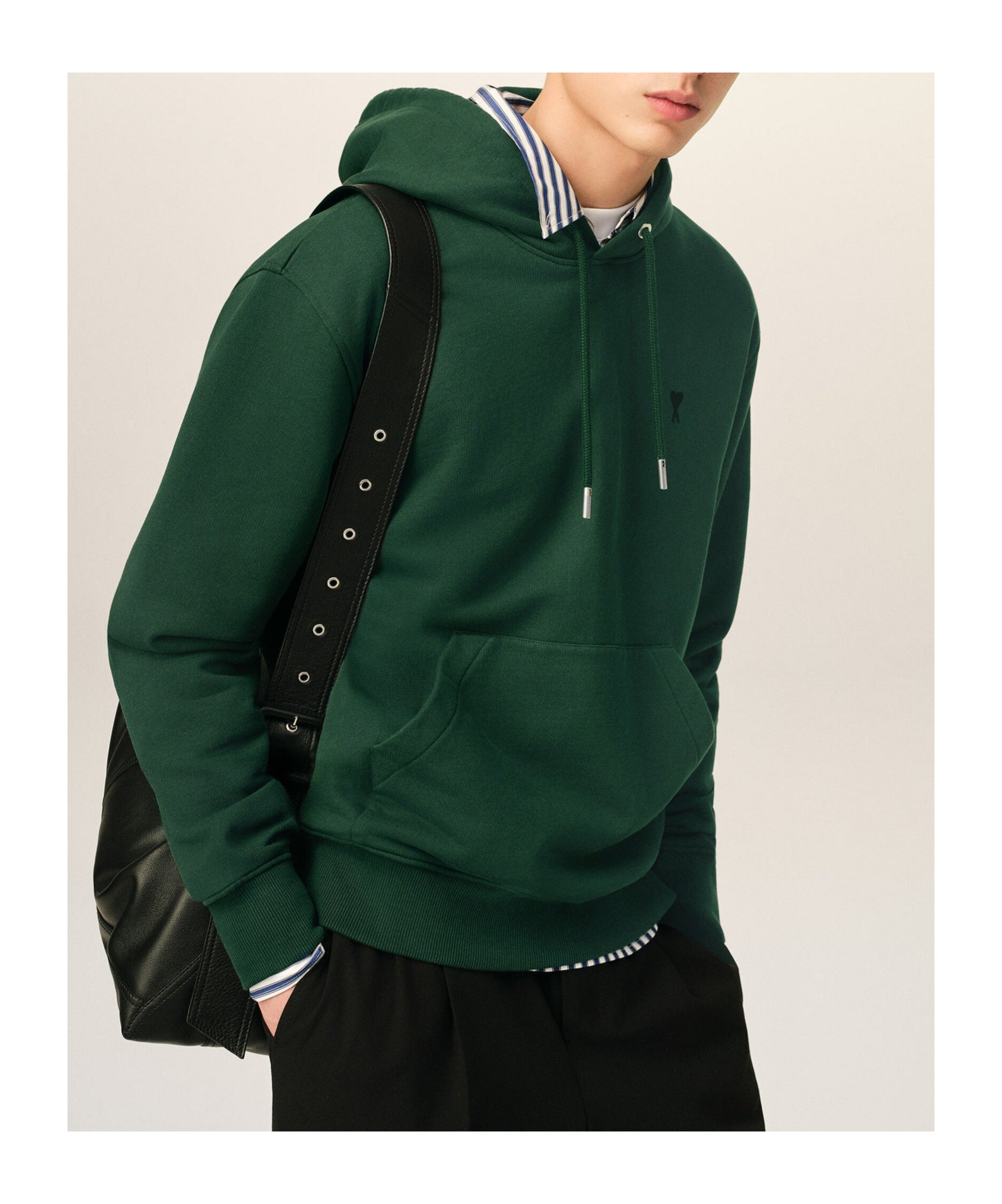 Ami Alexandre Mattiussi Deep Green Pullover Hoodie With Adjustable Drawstring In Green