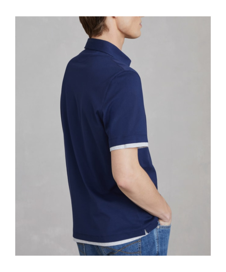Brunello Cucinelli Double-layer Cotton Polo Shirt In Blue
